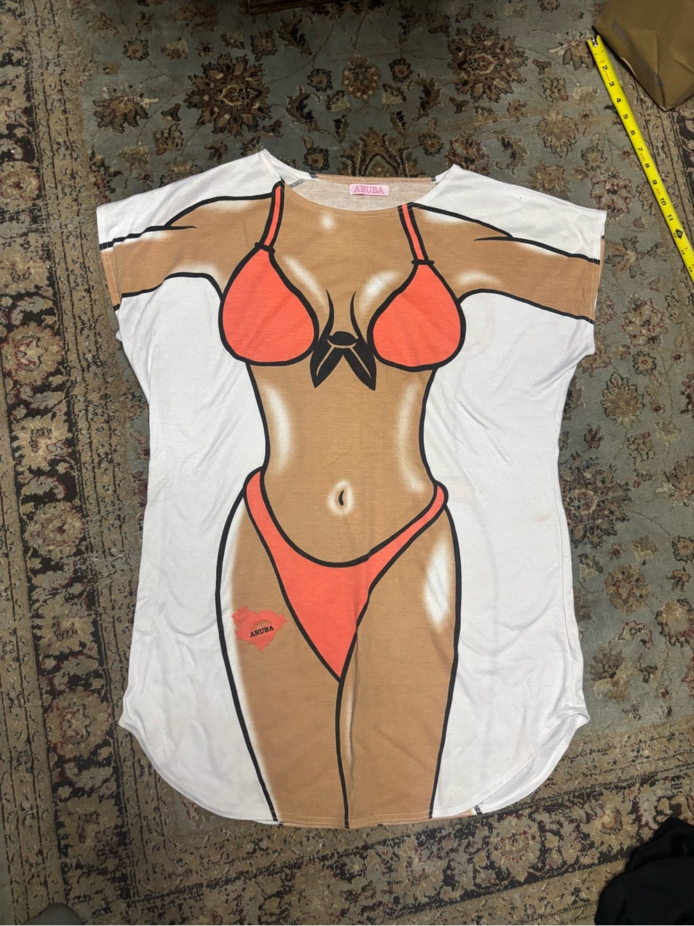 Women's White Beach Cover-Up with Coral Bikini Print